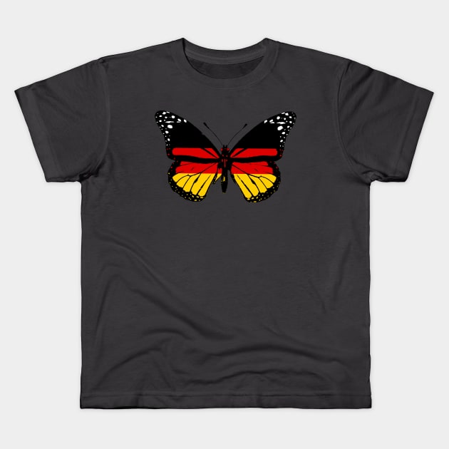 Germany Flag of Monarch Butterfly To Celebrate German Day (Support Team German) Kids T-Shirt by Mochabonk